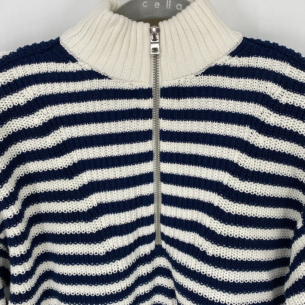 Madewell Ribbed Half-Zip Sweater in Striped NWT Size Small